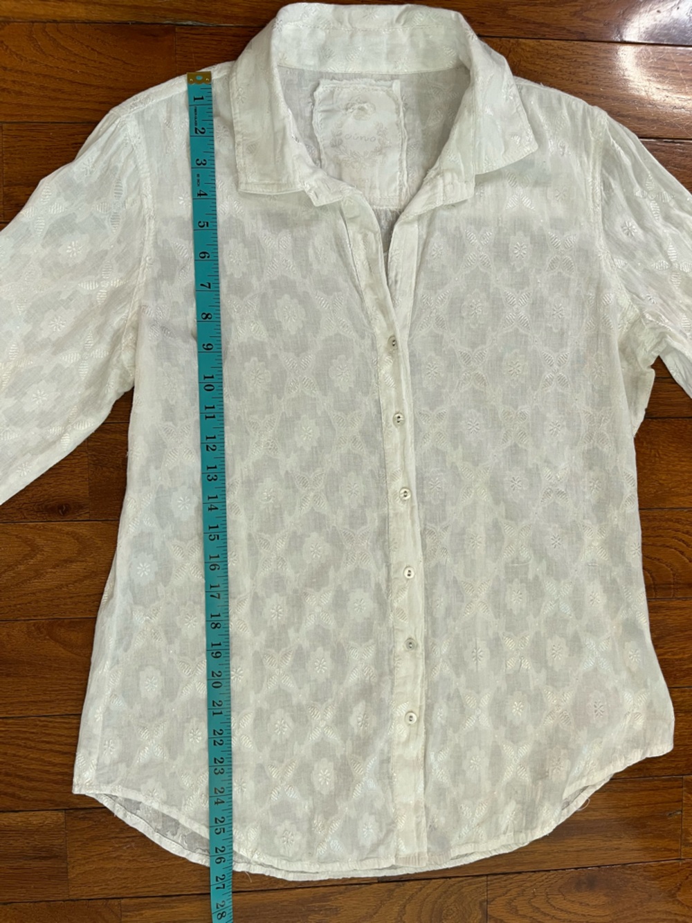 Cino White Floral Jacquard Cotton Button Down Shirt Women’s S Coastal Boho - Picture 4 of 7